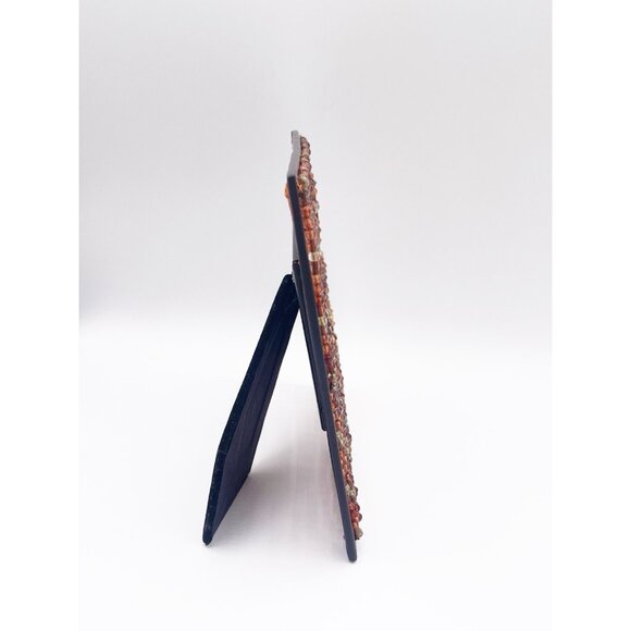 Pier 1 Imports Hand Beaded Boho 3” X 3” Table Top Photo Frame Amber Orange - Picture 2 of 6